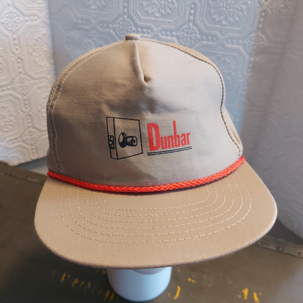 Vintage Dunbar Logo Snapback Hat Tan Red Rope 5 Panel Adjustable Cap